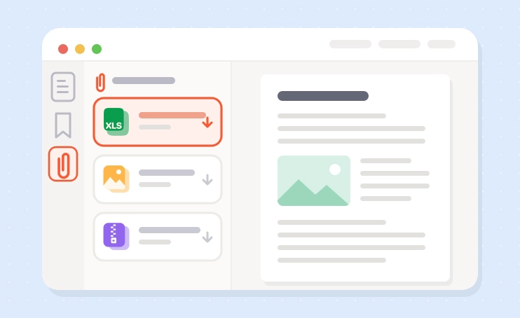 Attachments panel listing embedded files in a PDF reader